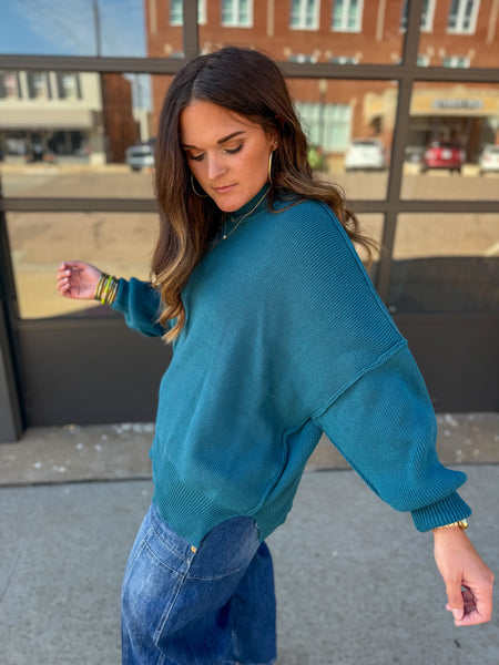 Side Slit Dupe Sweater L/XL Teal