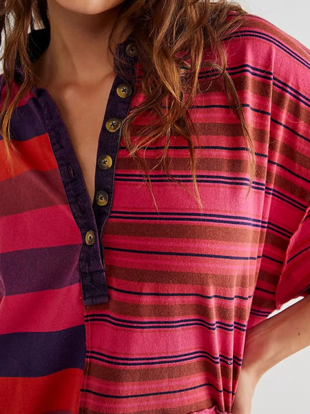 Striped Oversized Half Button Shirt Dress