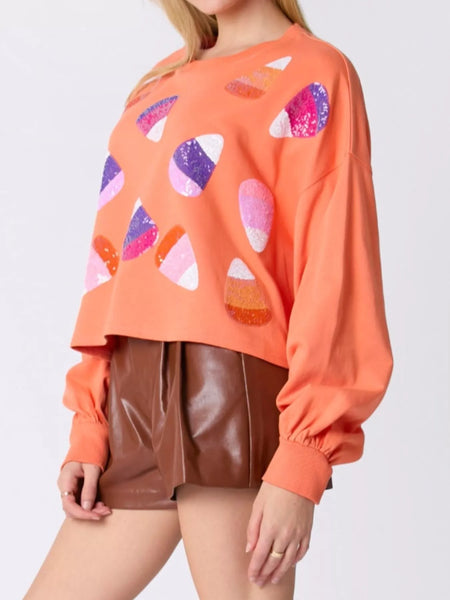 Halloween Candy Sequin Long-Sleeve Sweatshirt