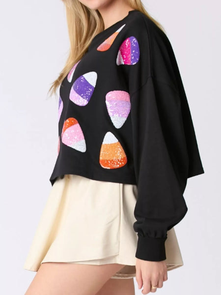 Halloween Candy Sequin Long-Sleeve Sweatshirt