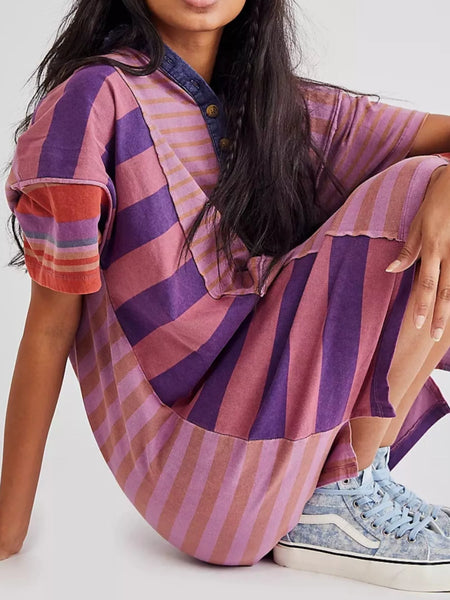 Striped Oversized Half Button Shirt Dress