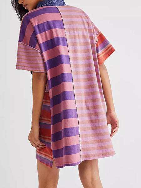 Striped Oversized Half Button Shirt Dress