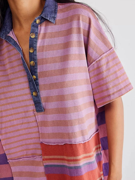 Striped Oversized Half Button Shirt Dress