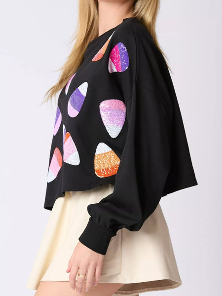 Halloween Candy Sequin Long-Sleeve Sweatshirt