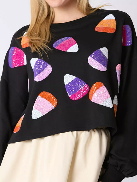 Halloween Candy Sequin Long-Sleeve Sweatshirt