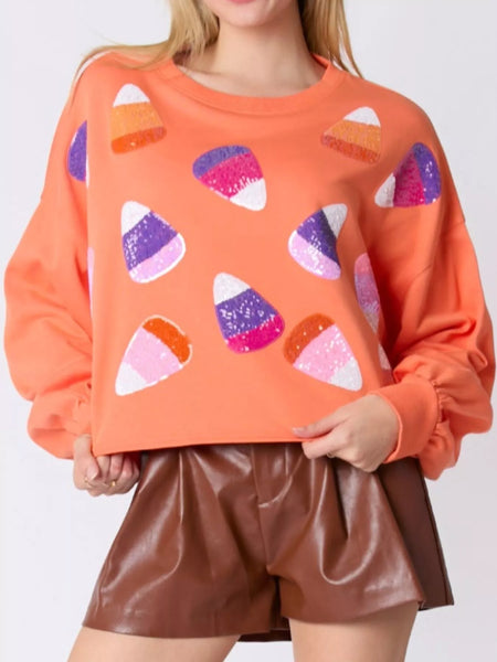 Halloween Candy Sequin Long-Sleeve Sweatshirt