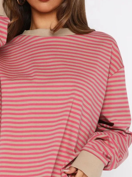Striped Oversized Round Neck Sweatshirt: WAREHOUSE FIND