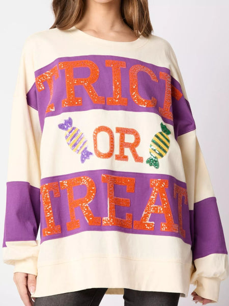 Halloween Trick Or Treat Sequin Sweatshirt White S