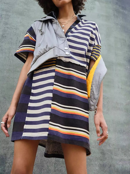 Striped Oversized Half Button Shirt Dress