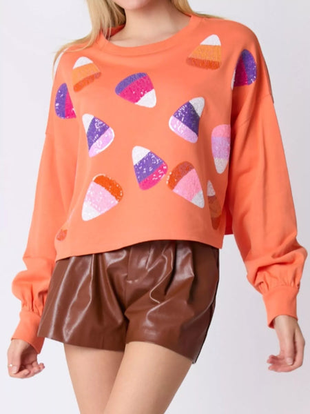 Halloween Candy Sequin Long-Sleeve Sweatshirt