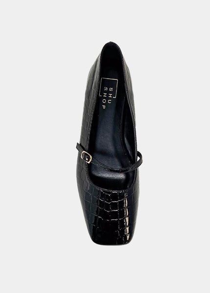 Black Croc Adele Mary Jane Ballet Flat