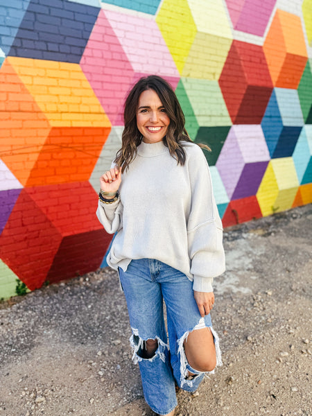 Side Slit Dupe Sweater S/M Bone