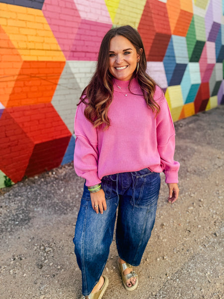 Side Slit Dupe Sweater S/M Candy Pink