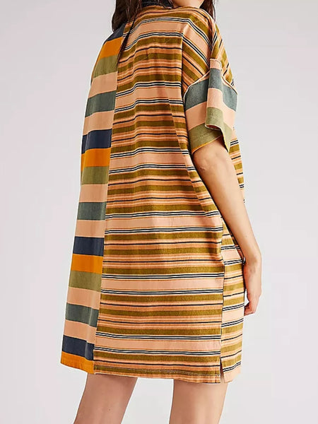 Striped Oversized Half Button Shirt Dress