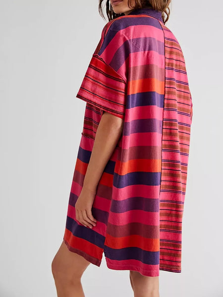 Striped Oversized Half Button Shirt Dress