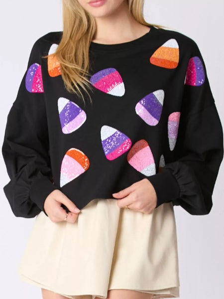 Halloween Candy Sequin Long-Sleeve Sweatshirt