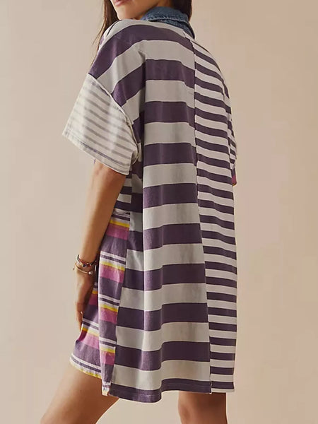 Striped Oversized Half Button Shirt Dress
