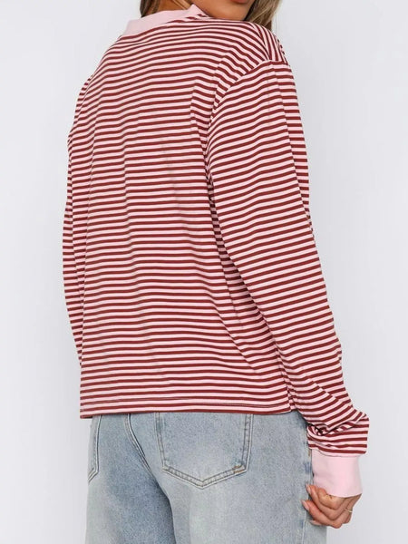 Striped Oversized Round Neck Sweatshirt: WAREHOUSE FIND