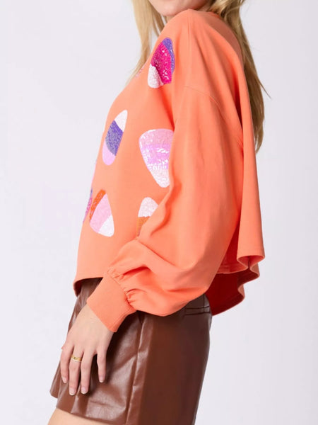 Halloween Candy Sequin Long-Sleeve Sweatshirt