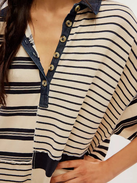 Striped Oversized Half Button Shirt Dress