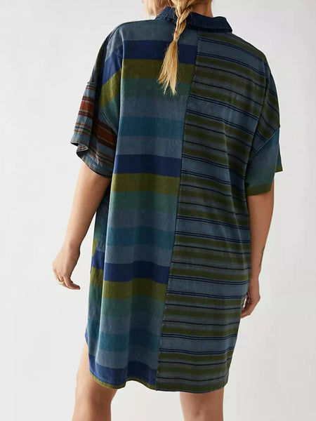 Striped Oversized Half Button Shirt Dress