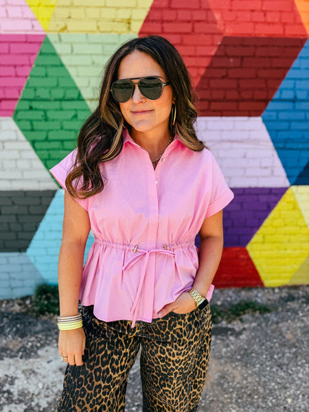 Bubblegum Pink Cinch Blouse
