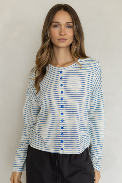 Asher Coastal Blue Stripe Lightweight Cardigan