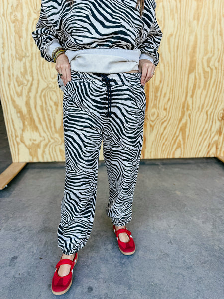 Zebra Print Elastic Cuff Jogger