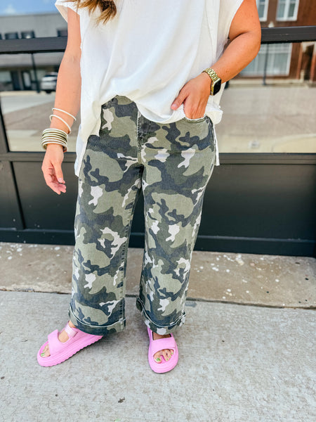 Lindsay Camo Wide Leg Denim