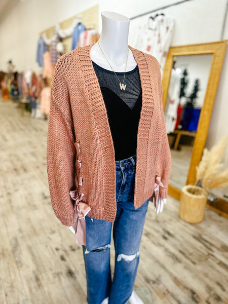 Dusty Rose Bow Cardigan    