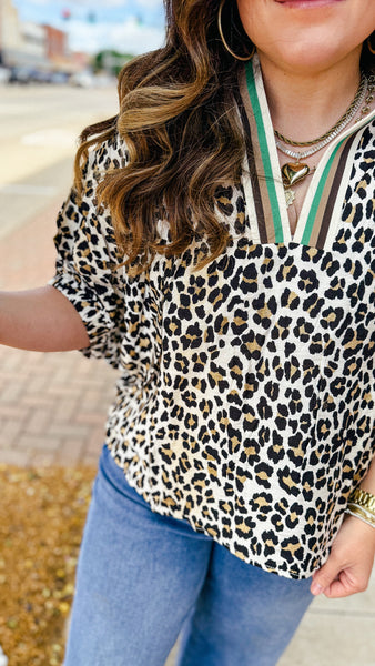 Leopard & Green Blouse