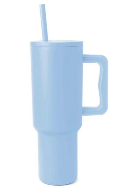 Monochromatic Stainless Steel Tumbler with Matching Straw Light Blue One Size