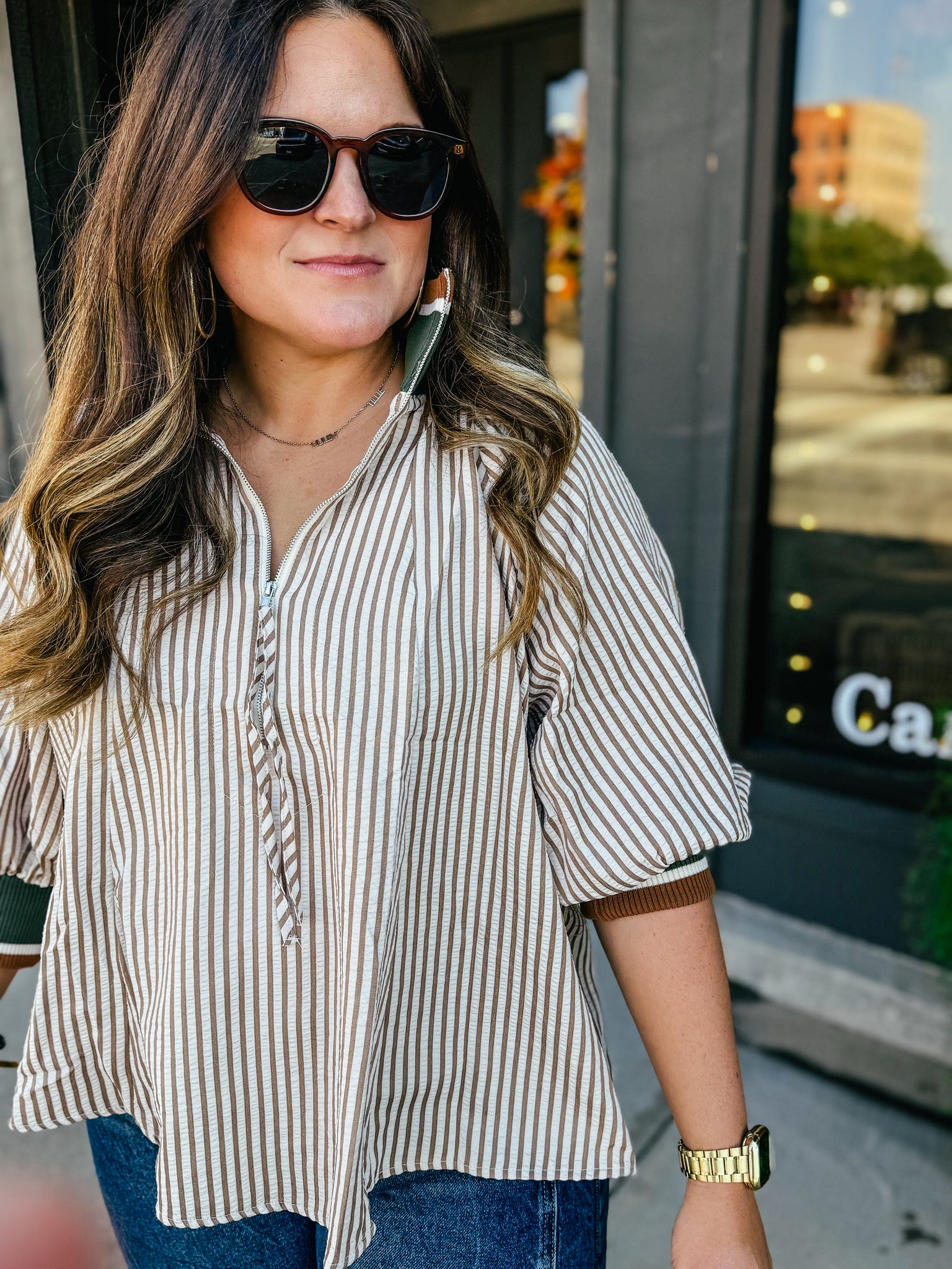 Henley Half Zip Blouse