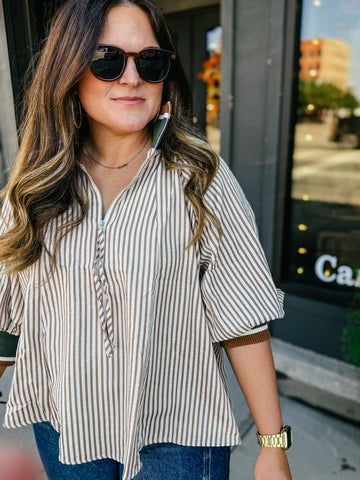 Henley Half Zip Blouse