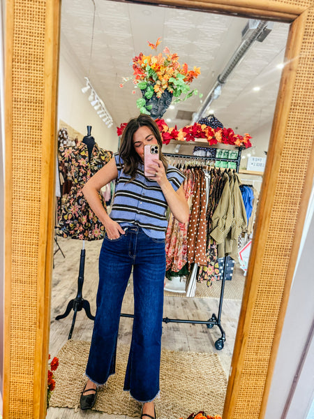 The Effortless Muse: High Rise Frayed Wide Leg Jeans