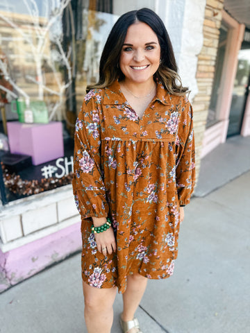 Fall Floral Camel Mix Dress    