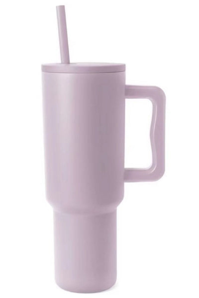 Monochromatic Stainless Steel Tumbler with Matching Straw Pink Purple One Size