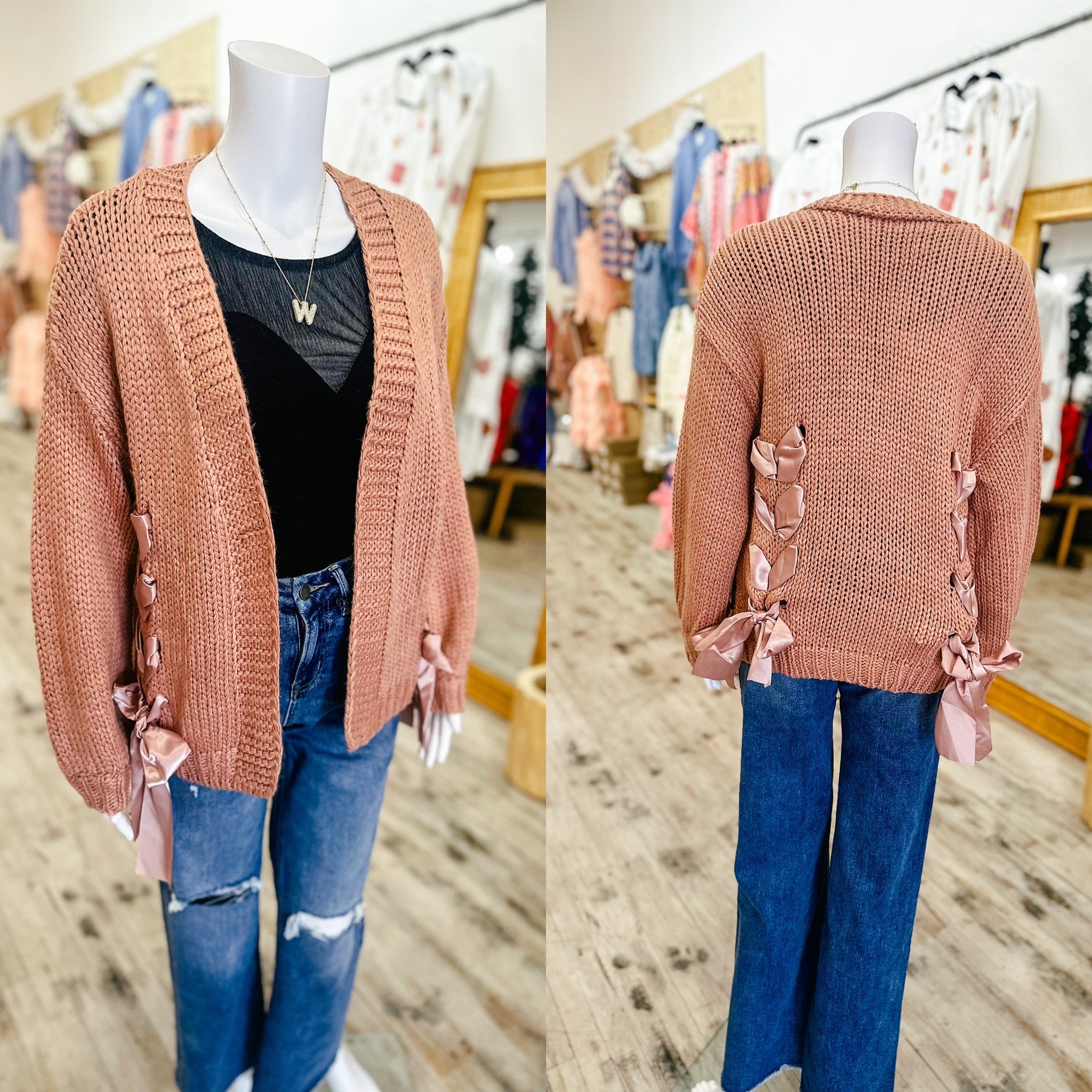 Dusty Rose Bow Cardigan    