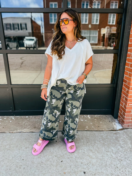 Lindsay Camo Wide Leg Denim