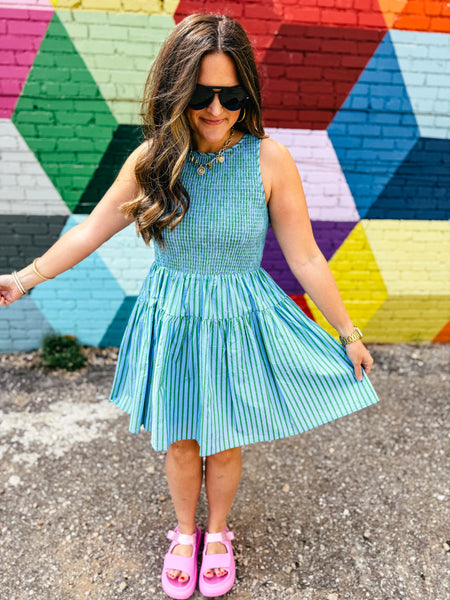 Blue & Green Stripe Dress