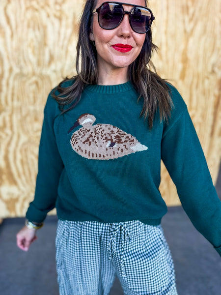 The Mallard Muse: Evergreen Duck Graphic Knit Sweater