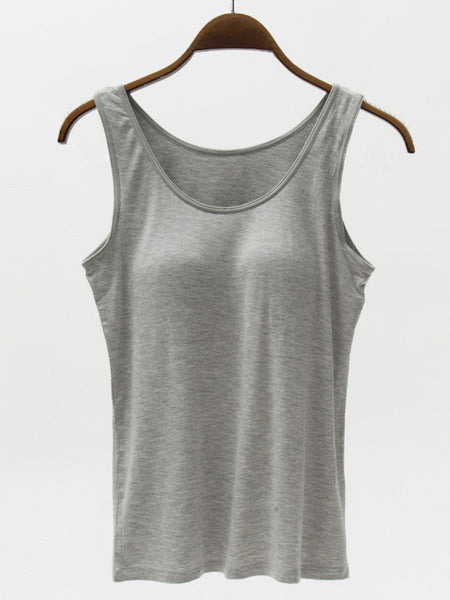 Full Size Wide Strap Modal Tank with Bra  Gray S 