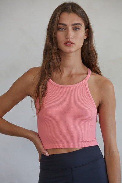 Knock Out Halter Layering Tank  SM French Pink 