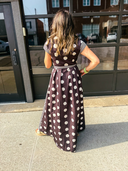 Mikayla Contrast Dot Stripe Shirt Maxi Dress