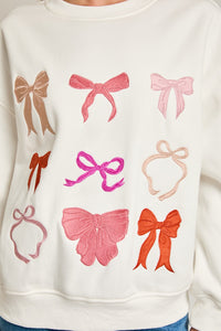 Bow Embroidered Oversized Sweatshirt    