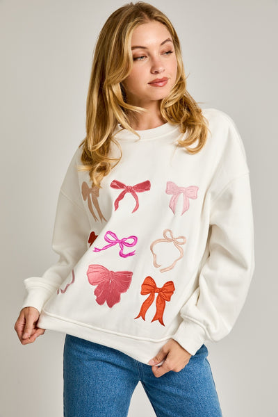 Bow Embroidered Oversized Sweatshirt    