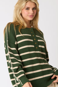 Hunter Green Stripe Henry Pullover    