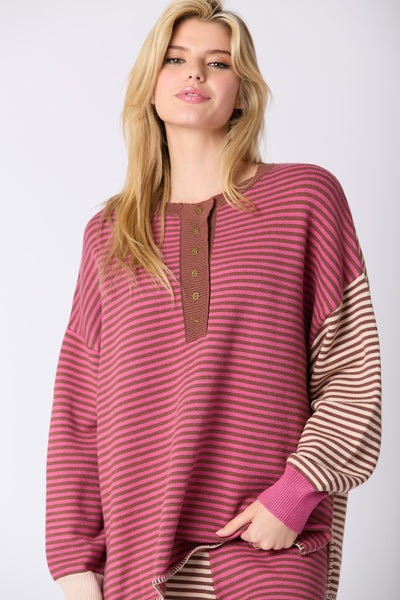 Berry Stripe Henry Pullover    