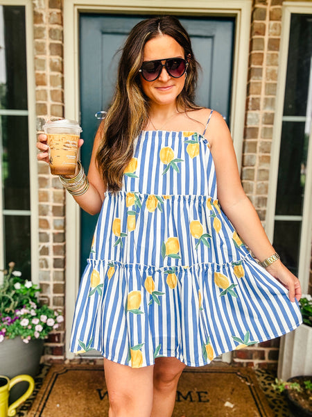 Sorrento Lemon Dress Small Blue