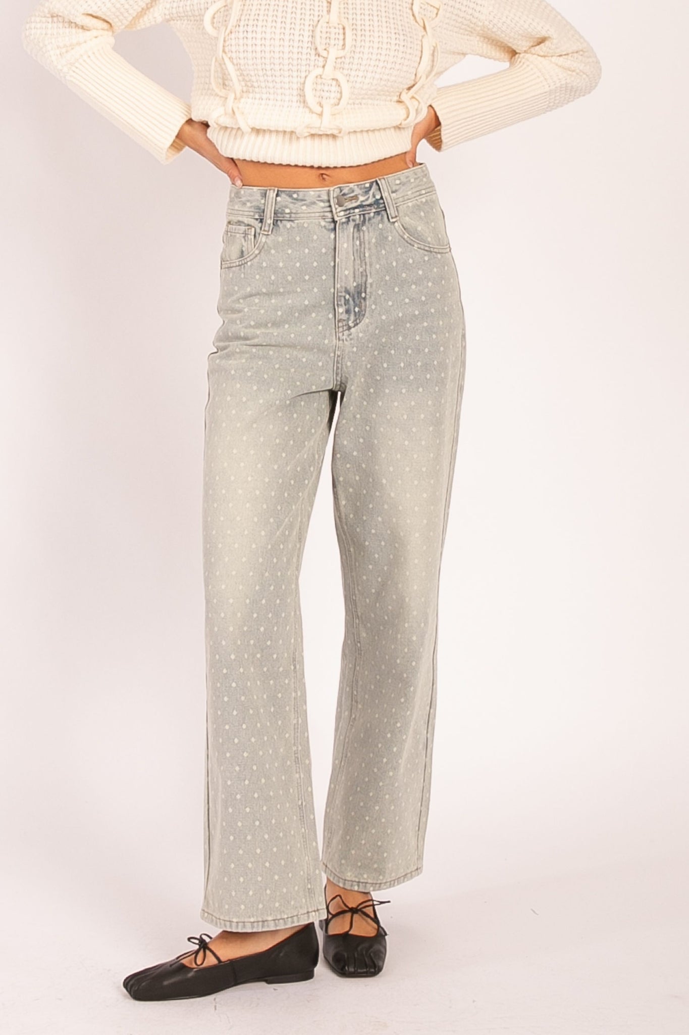 Washed Polka Dot Denim Pant